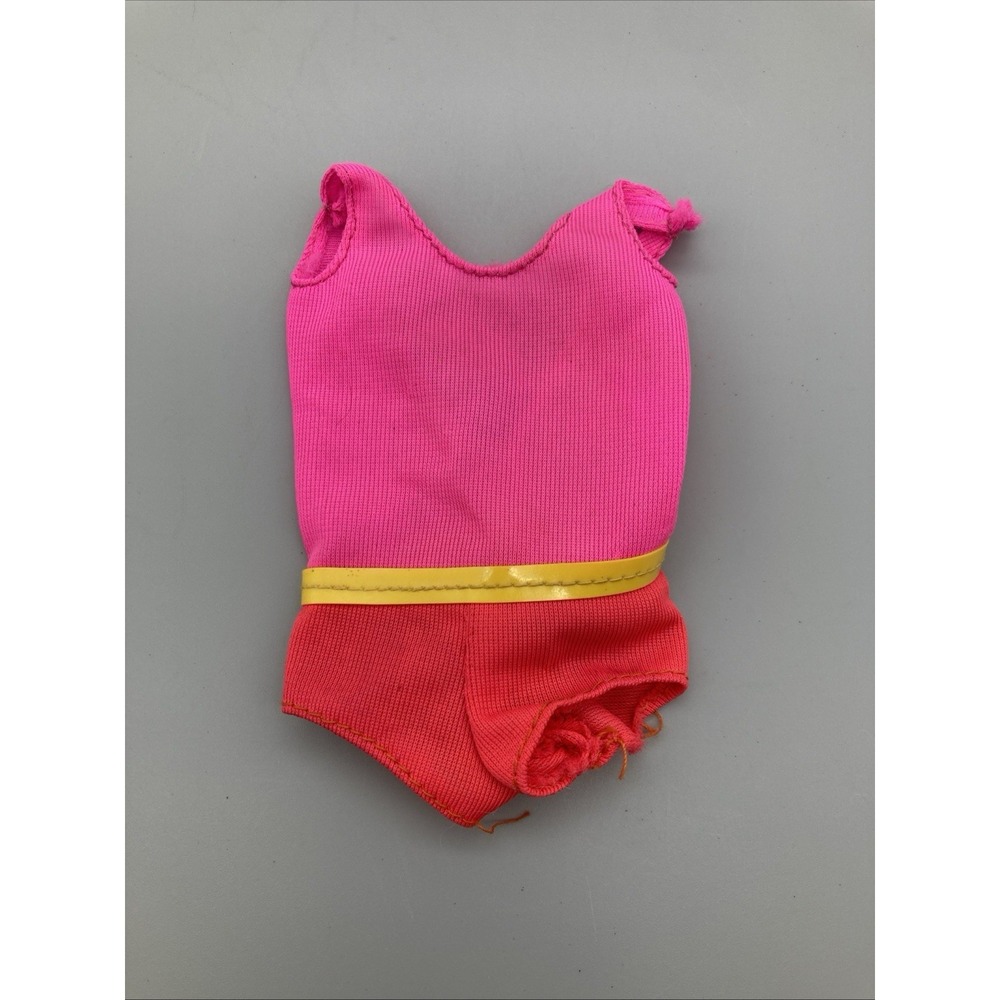 Vintage 70's Barbie Swimsuit Malibu Francie One Piece Pink Red w/ Yellow Belt